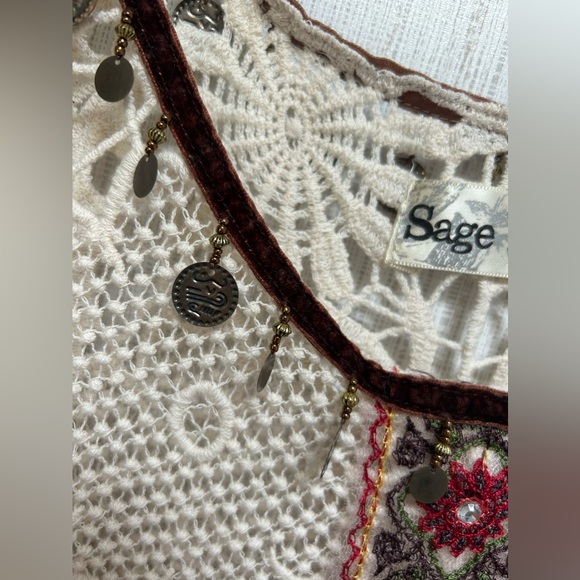 Sage Lane Chunky Cotton Crochet Knit Off White Sleeveless Boho Top - Picture 5 of 5